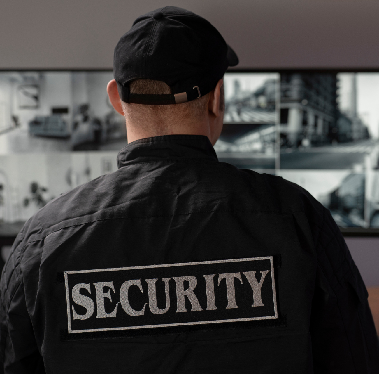 Uniformed security guard monitoring property