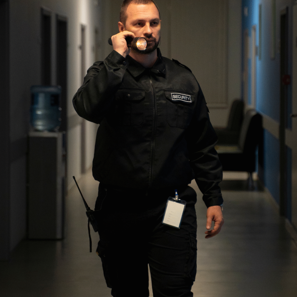 Professional security guard ensuring workplace safety