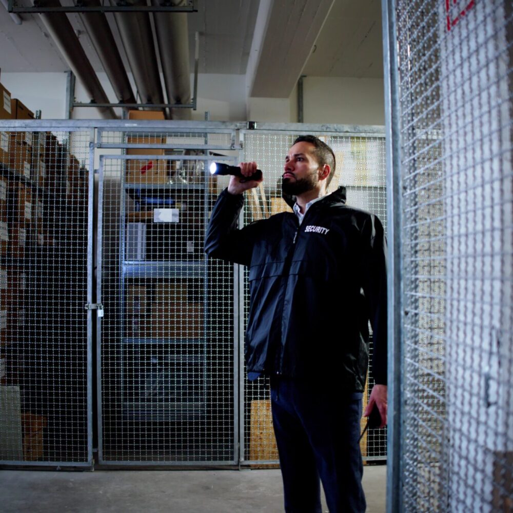 Security officer ensuring commercial property safety
