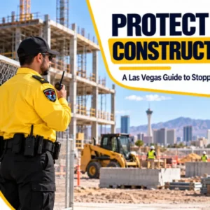 Security guard checking equipment at a Las Vegas construction site at night