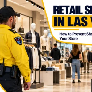 Uniformed security guard at the entrance of a Las Vegas retail store